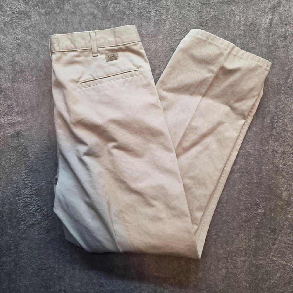 Lee Khaki Pants Mens 34x32 Beige Relaxed Fit Pleated Straight Leg Chino